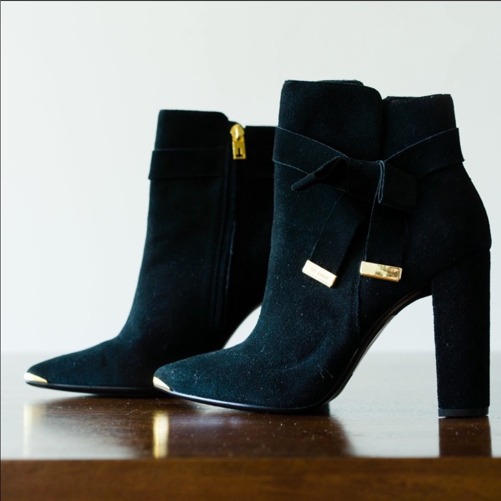 Ted Baker Black Suede Bow Heeled Boots
